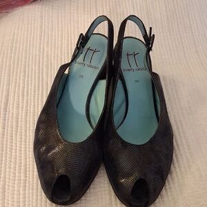 Thierry Rabotin Textured Black Slingback Heels